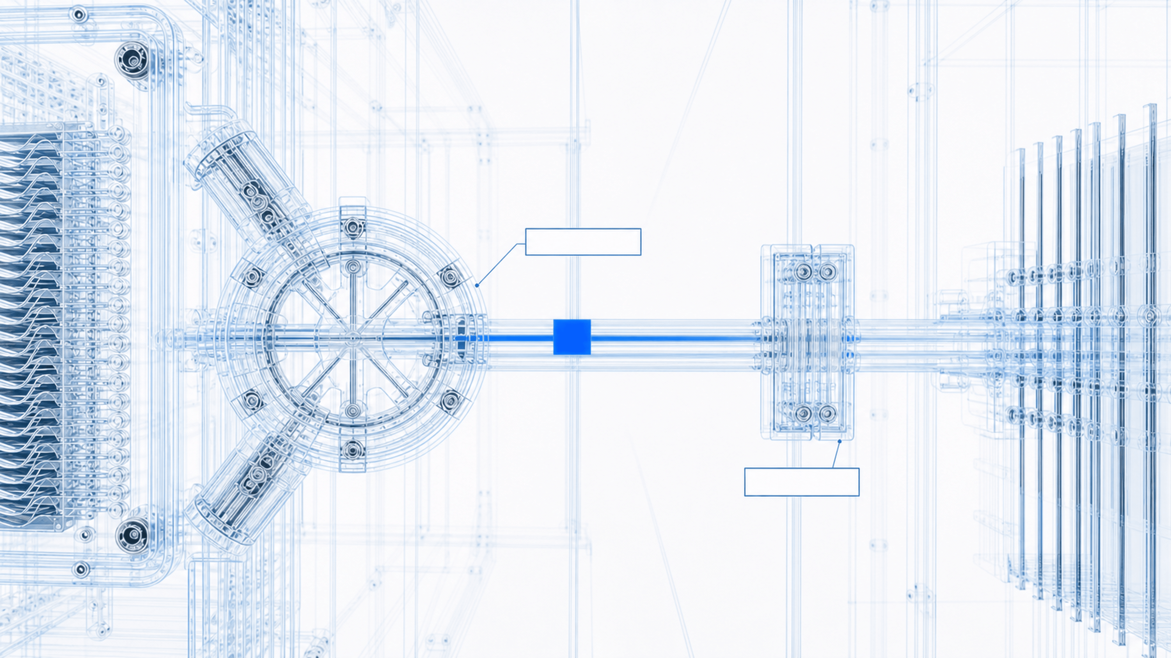 A lateral CAD view of the same Relay and action bus, following one cobalt route through a verification chamber.